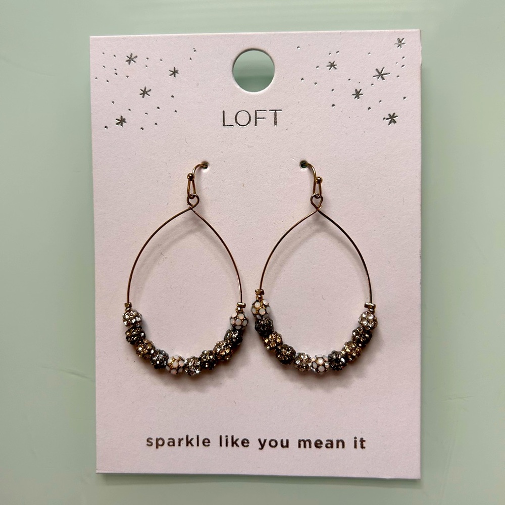 Loft Brand Dangle Earrings - sparkly, white and grey accents
